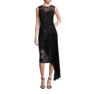 Milly Katia Sleeveless Asymmetric Sequined Tulle Sheath Dress, Black